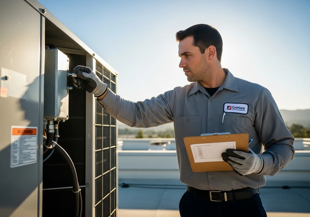 HVAC technician performing AC maintenance tune-up in San Jose home
