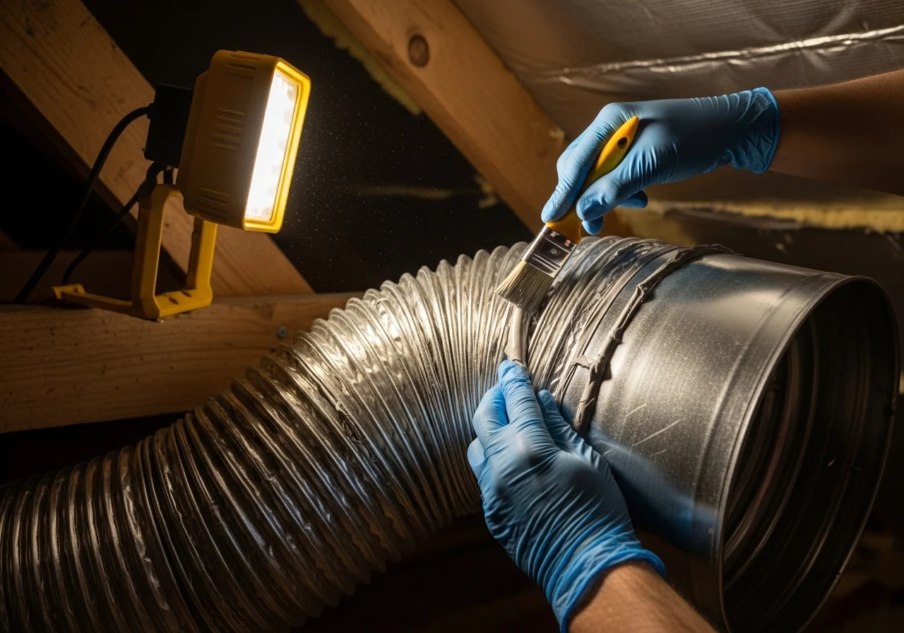 Professional duct sealing and repair service in a San Jose home's attic